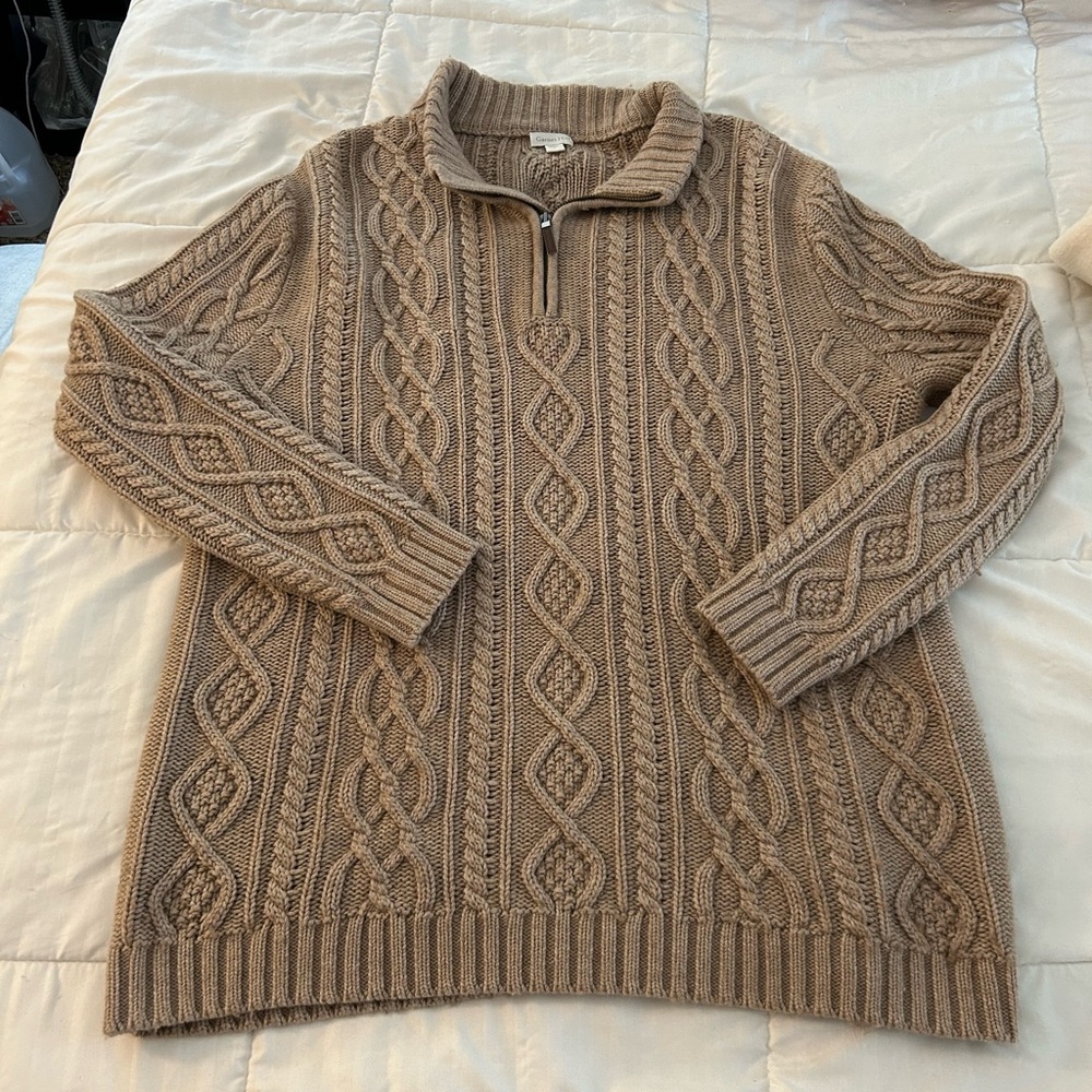 Garnet Hill Men's Zip Up Cable Knit Sweater - Brown